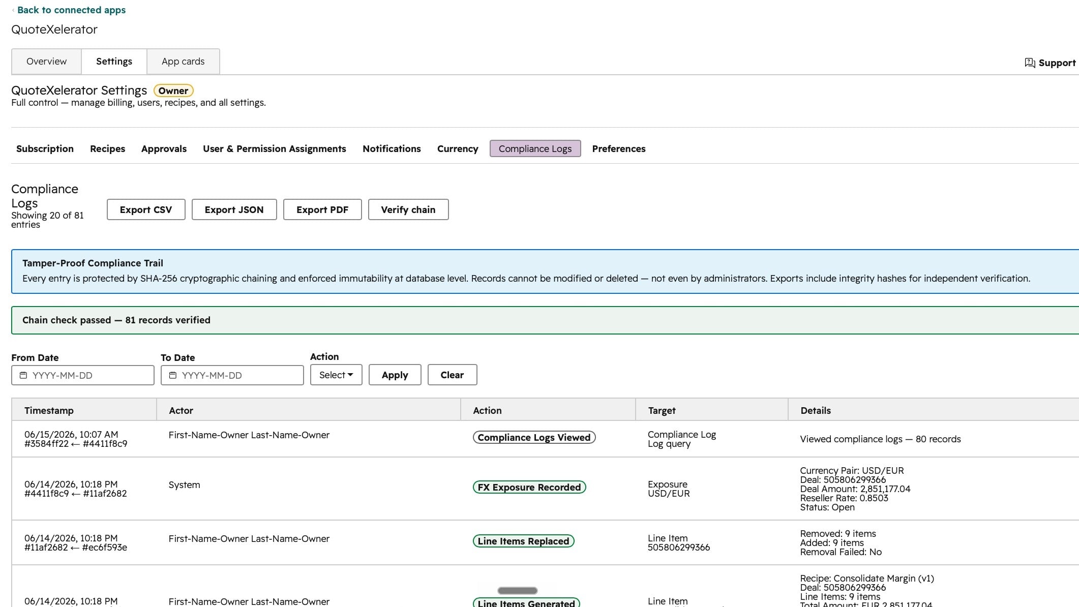 Compliance Logs for keeping accountability and oversight